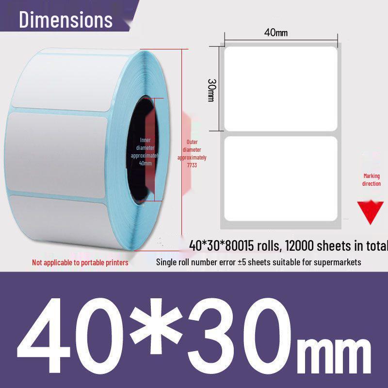 Thermal Self-Adhesive Barcode Label Stickers for Logistics & Supermarket Scales (Sizes: 100-20)