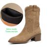 Krazing Pot Cow Suede Nubuck Winter Round Toe Modern Boots Med Heels Slip On Five-Star Decoration Women Mid-calf Boots