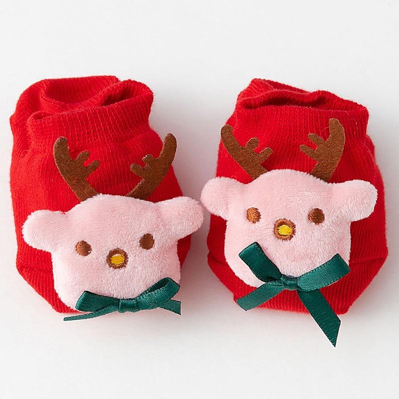 1 Pair Red Baby Floor Socks Cotton Rubber Anti-slip Floor Socks for Newborn Infant Toddler 3D Doll Sock Panel Slipper Socks