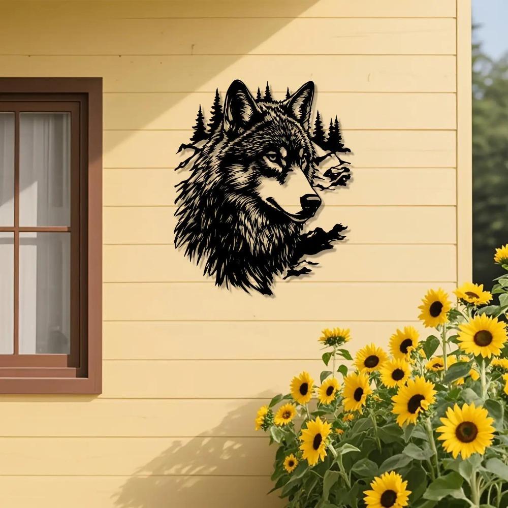 Iron Wolf Wall Art Vintage Metal Sculpture Weather Resistant Outdoor Yard Fence Christmas Gift Home Decor