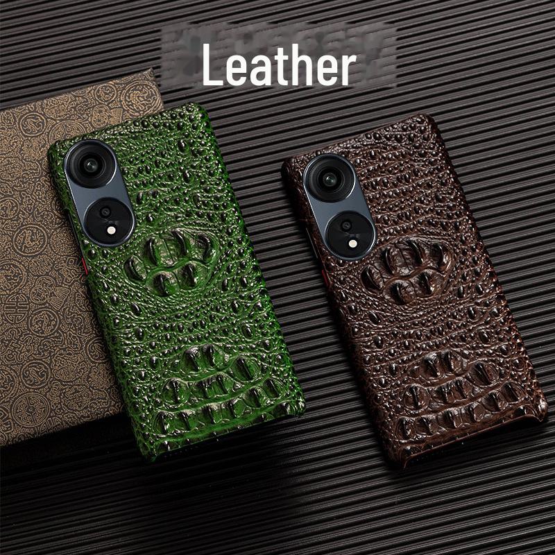 OPPO A58 A58x Cowhide Crocodile Skull Half Package A83 A72 Leather Case