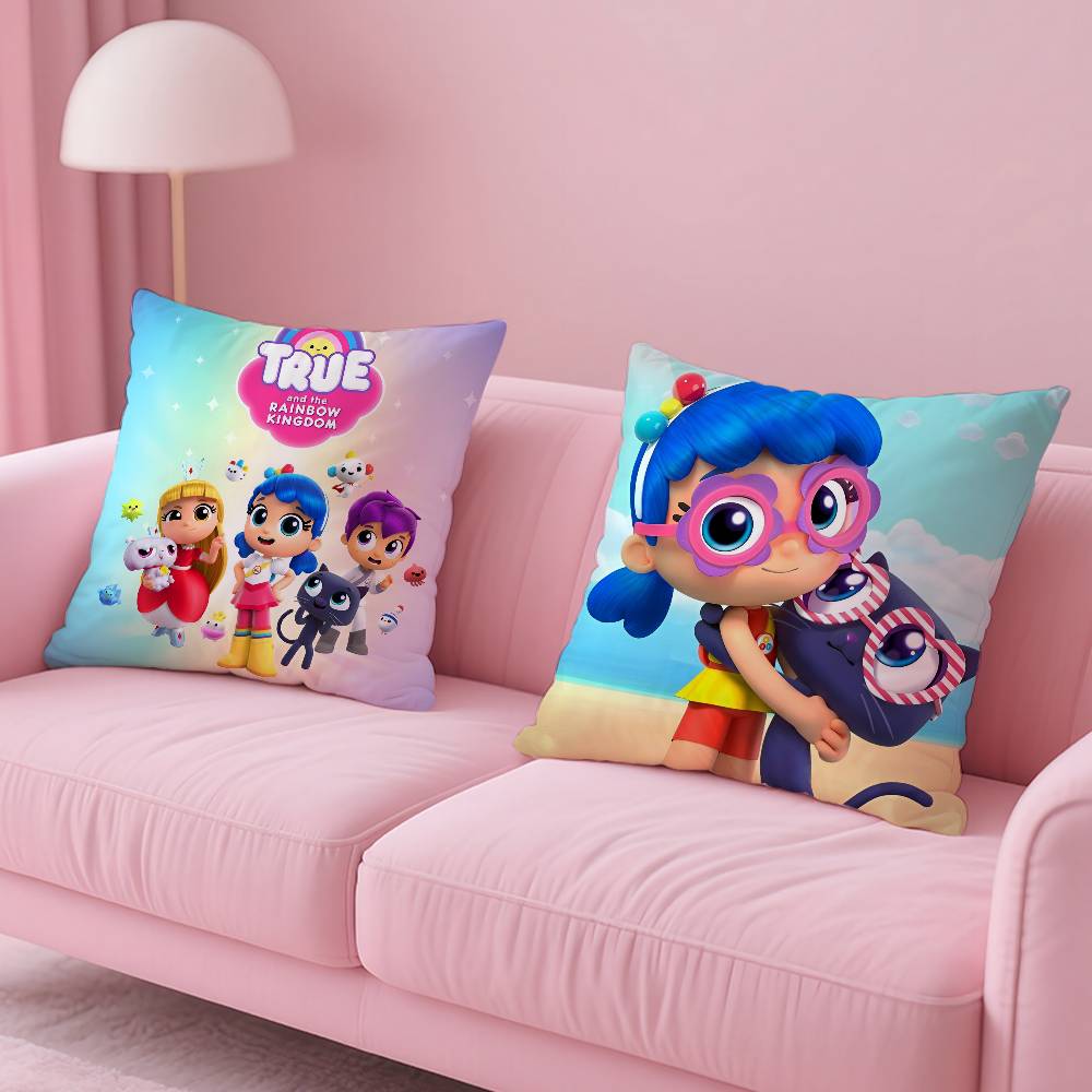 Kwaii True R-Rainbow Kingdom Pillow Case Anti-dustmite Pillowcase Invisible Zipper Silky Short Plush Sofa Cushion Cover