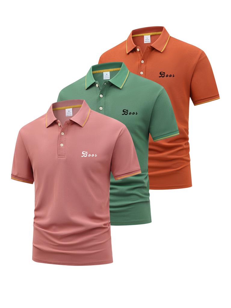 3 Pack Mens Athletic Short Sleeve Polo Shirt, Button Placket Gym Casual Tops, Regular Fit for Workout Walk Outdoor Sports Daily Commute Wear