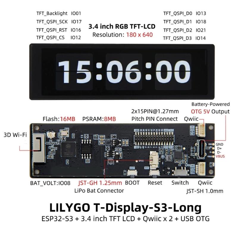 Advanced T Display ESP32-S3R8 Long Development Board ESP32-S3R8 DoubleCore LX7 Microprocessor 3.4in Touch LCD BLE5
