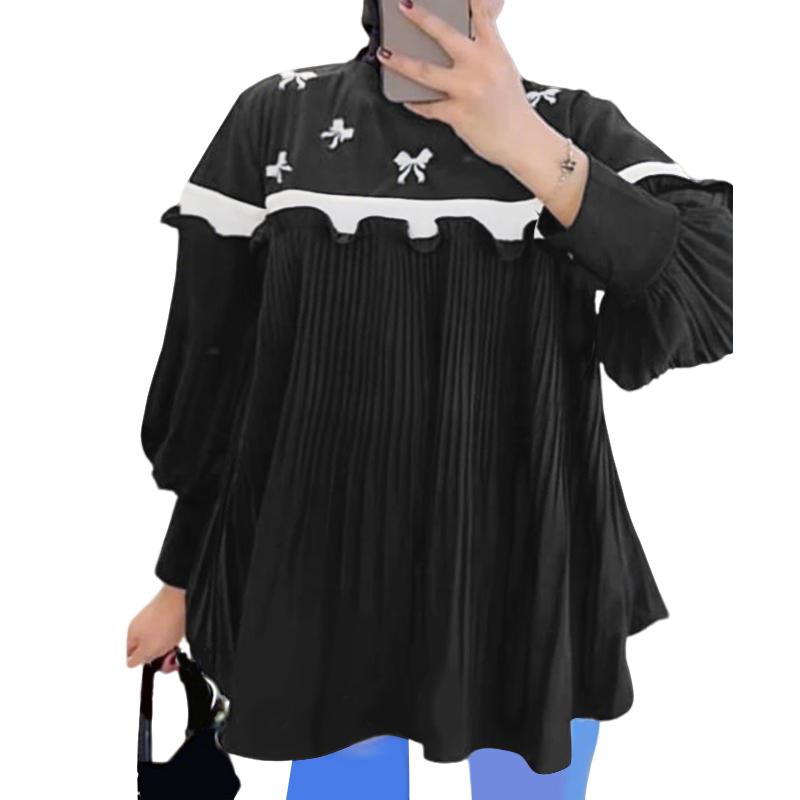 

ZANZEA Женская повседневная блузка с круглым вырезом, свободного кроя, с длинными рукавами, в стиле пэчворк 5XL