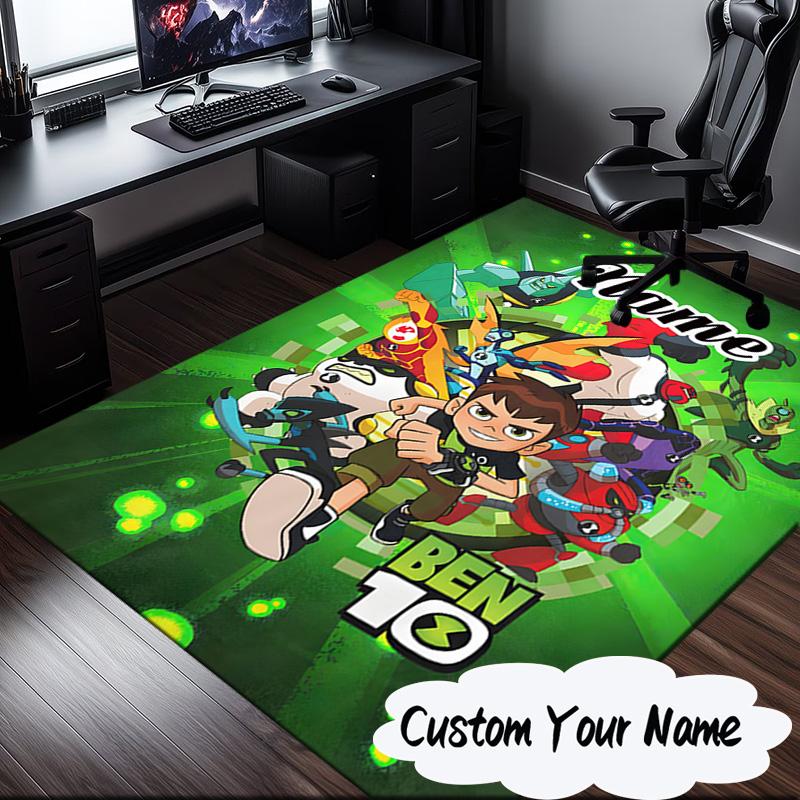 Custom Name Ben Alien Force Rug for Living Room, Game Rooms, Office, Bedroom, Floor Mat Playful Design, fan gifts Christmas decor