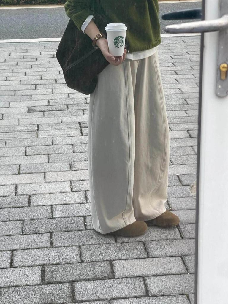 Off-White Korean Loose Wide-Leg Pants for Petite & Plus Size Women