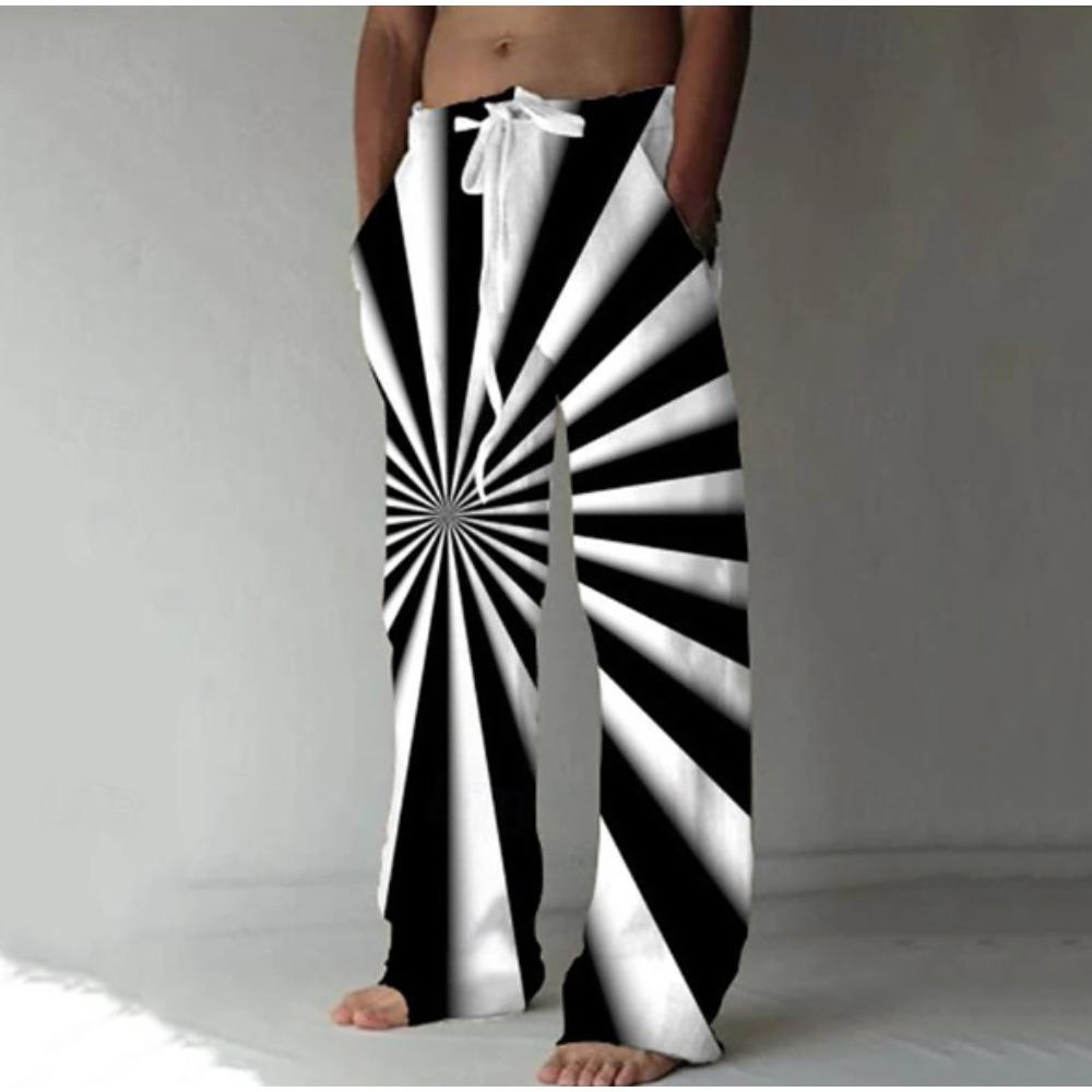 Men's 3D Geometric Pattern Printed Baggy Casual Trousers,  Elastic Drawstring Waist with Pockets, for Spring Summer Home Outdoor Vacation
