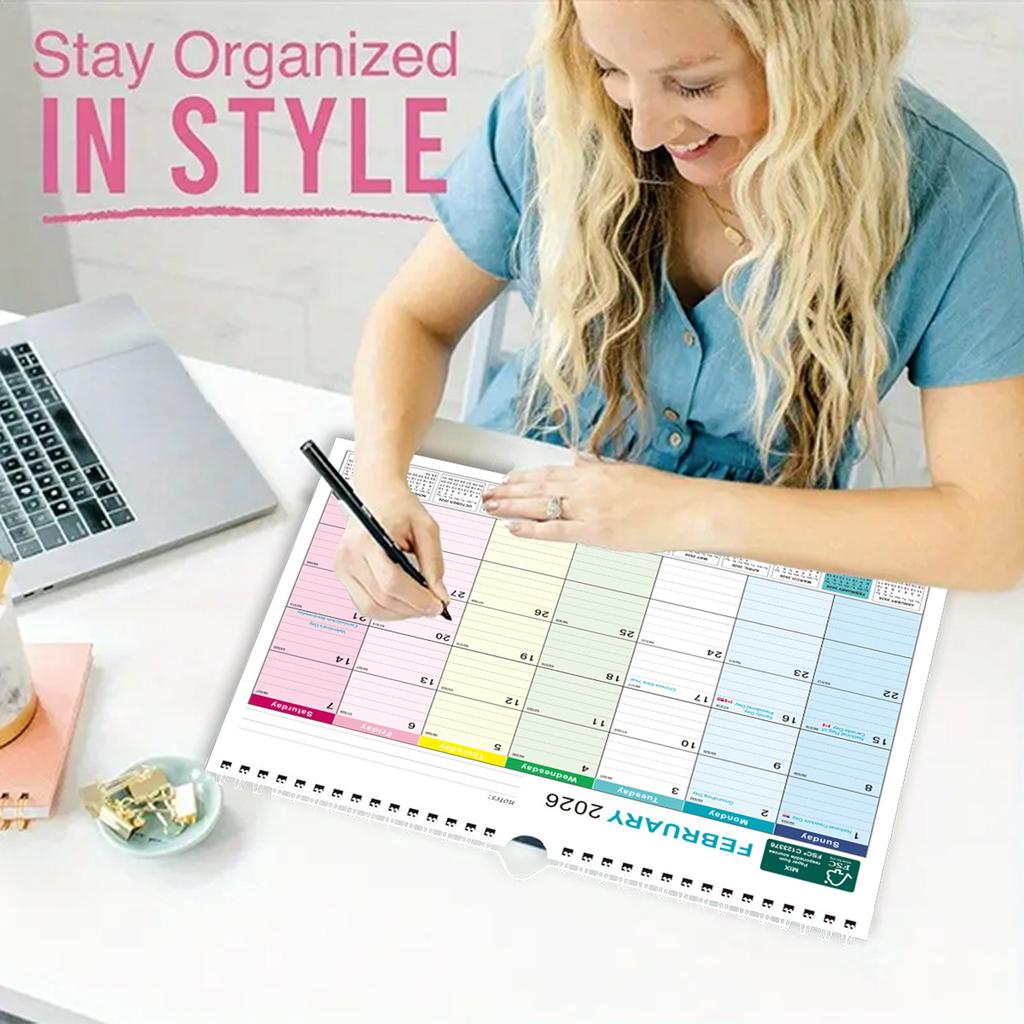 FSC Certified Wall Calendar 18 Months Multilingual Design With 5 Countries Holidays