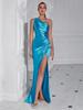 European & American Fashion Ruched One-Shoulder Bodycon Slit Evening Dress – Sexy Goddess Style