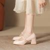 Coarse Heel Mary Jane Single Shoes Women's Round Head Pearl Single Shoes Student Light Mouth Pink Women's Shoes