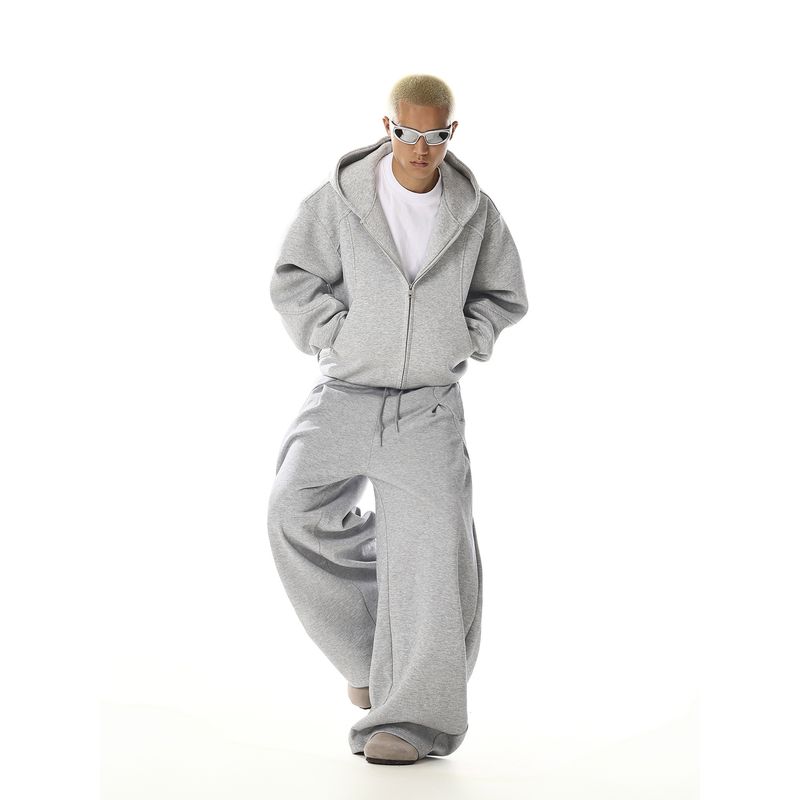 Gray Sweatpants for Men and Women, with a Unique Design, Deconstructed, Loose-Fitting, Slimming, Straight-Leg, Wide-Leg, Scimitar-Style Sports Pants