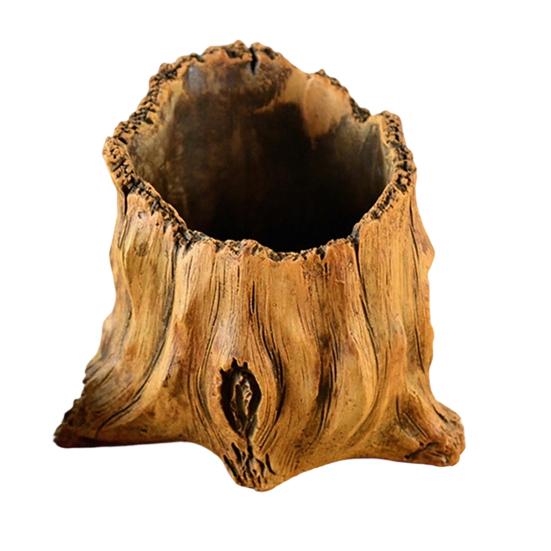 Flowerpot Hand-Painted Imitation Old Tree Stump Shape Outdoor Garden Planter Cement Texture Weatherproof Plant Container