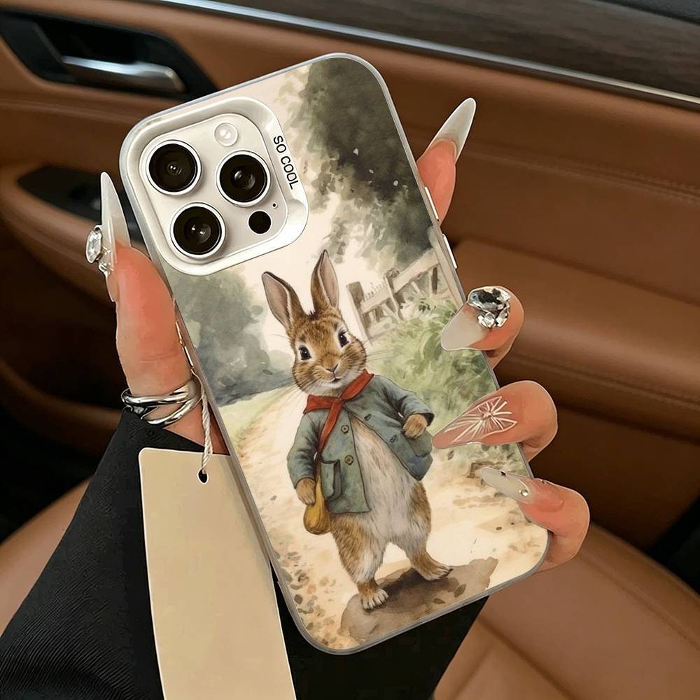 Cute R-Rabbit P-Peter Phone Case For iPhone 17,16,15,14,13,12,11 Plus,Pro Max,XS,white silver phone case
