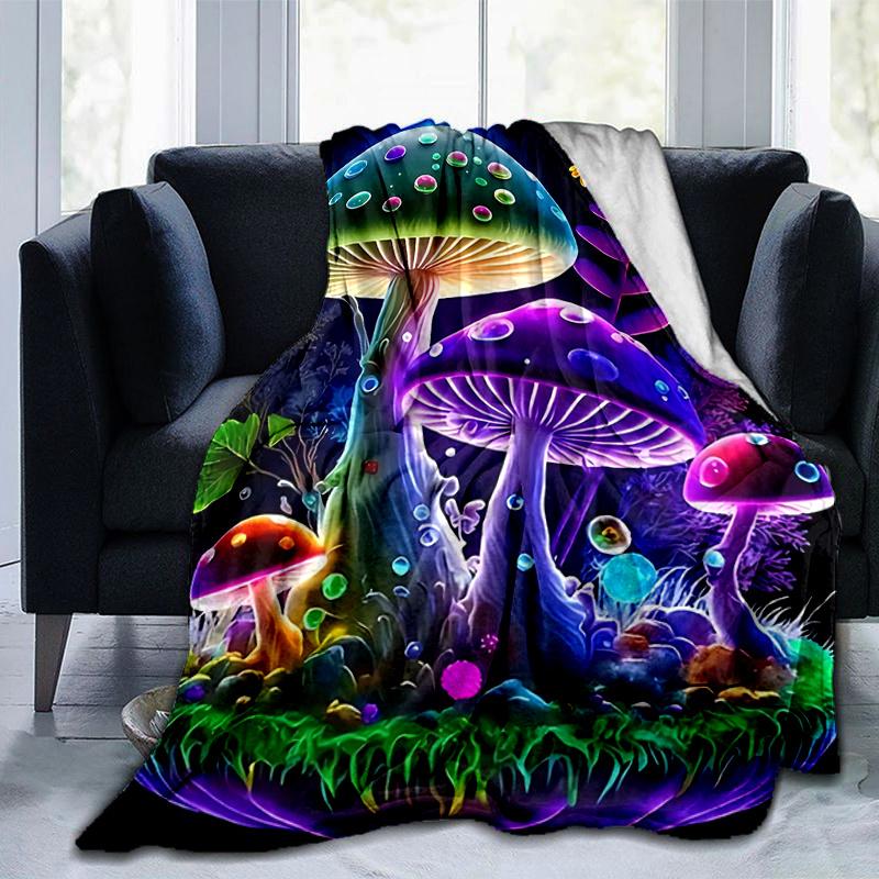 1ks Barevná fantasy deka s houbami, bytová dekorace, přehoz na pohovku, venkovní deka .W085