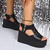 Casual Wedges High Heel Rubber Sandals for Women 2024 New Hot Sale Summer Wedges Ladies Shoes Solid Zipper Pu Women's Sandals