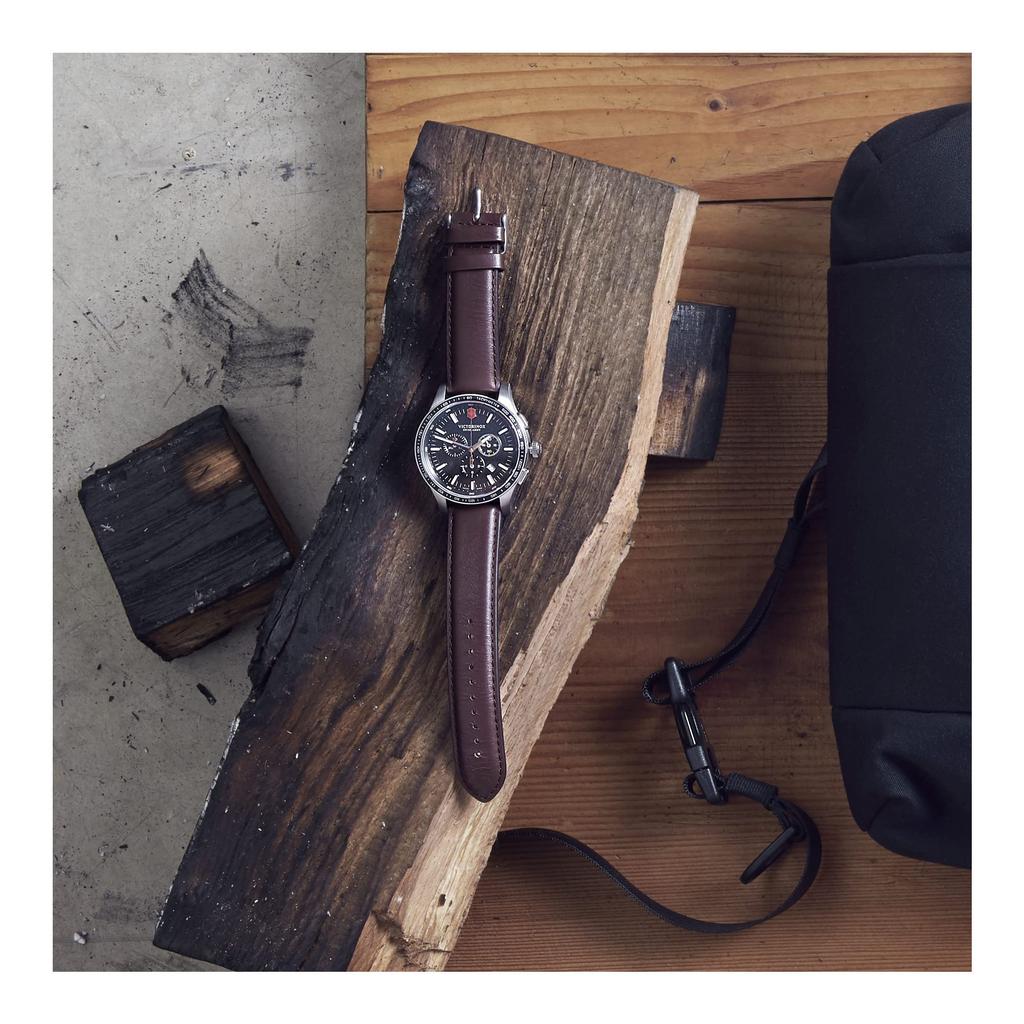 Victorinox Alliance Sport Chronograph Stainless Steel Case Black Brown Leather Gift Item 241826 Watch, (316L/Forged), Dial, Strap,