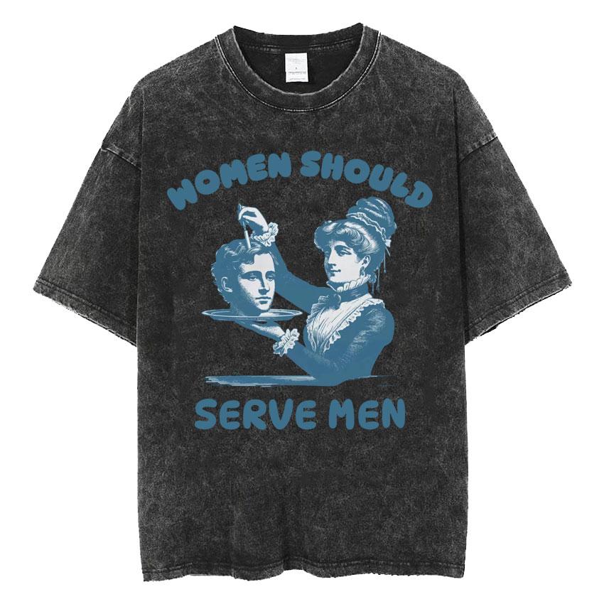 Washed Vintage Born To Serve Cvnt Forced To Serve Funny Meme T-shirt Are Born To Serve Cotton Oversized T-Shirts Unisex