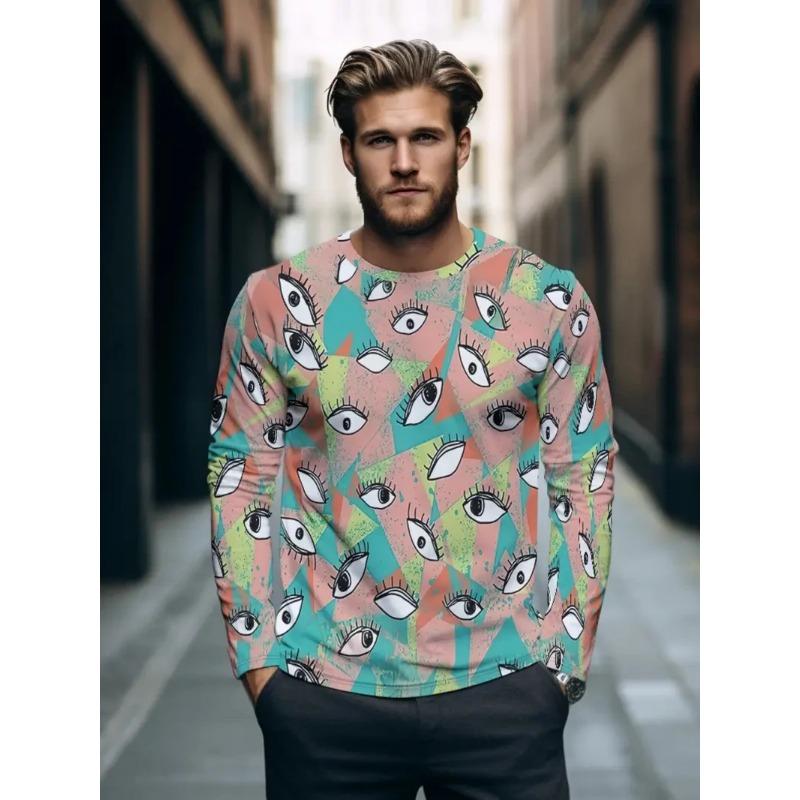 

Мужские футболки с 3D-принтом в виде глазного яблока, с оригинальным узором, повседневные топы с длинным рукавом и круглым вырезом для весны и осени 5XL