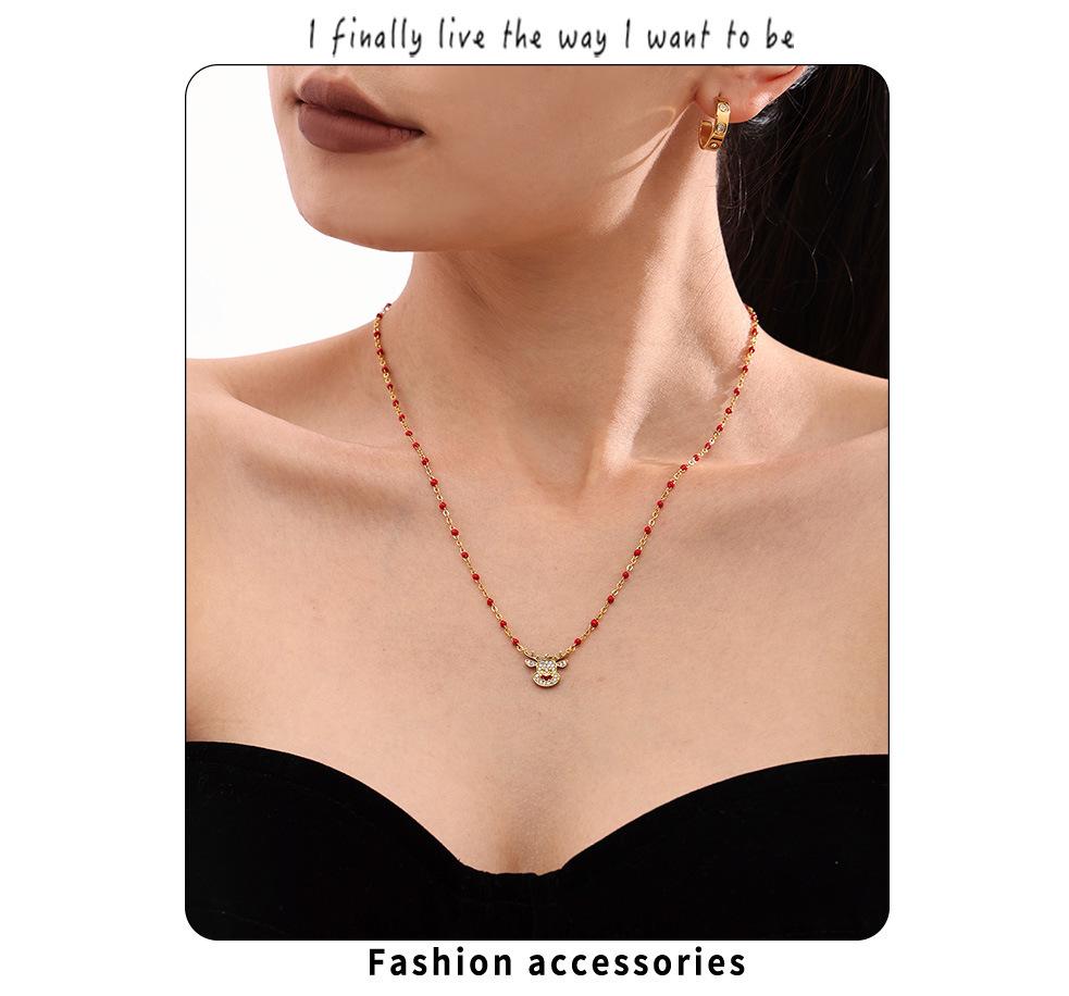 Mi Duo Duo Christmas Bell Reindeer Zircon Necklace - Stainless Steel Romantic Gift
