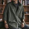 Men's Retro Military Green Heavy Work Shirt Jacket - Autumn Casual Loose Fit, Long-Sleeved
