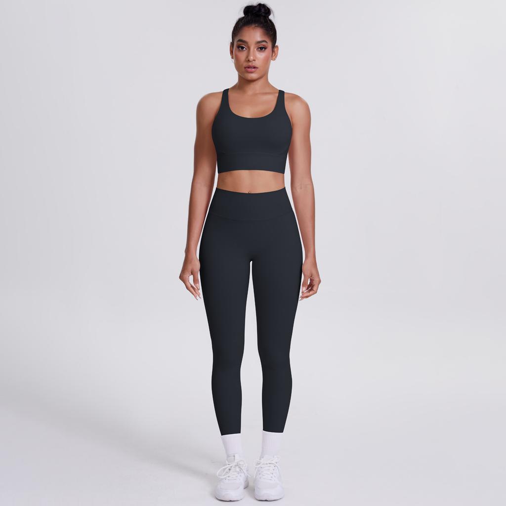 New Woolen Tight Yoga Dress Cross Back Sports Bra Set Cloud Sensing Speed Drying Running Fitness Two Piece Set For Women