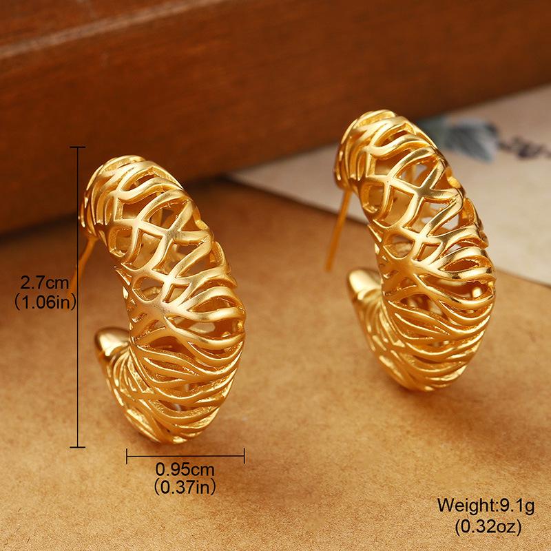 925 Sterling Silver Irregular Hollow Metal Woven Earrings – Women's Versatile Summer Ear Studs