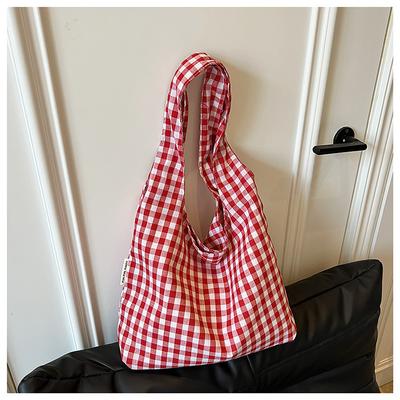 Korean Vintage Plaid Shoulder Bags for Women Large Capacity Lightweight Ladies Vest Bag Versatile Female Shopping Tote Handbag