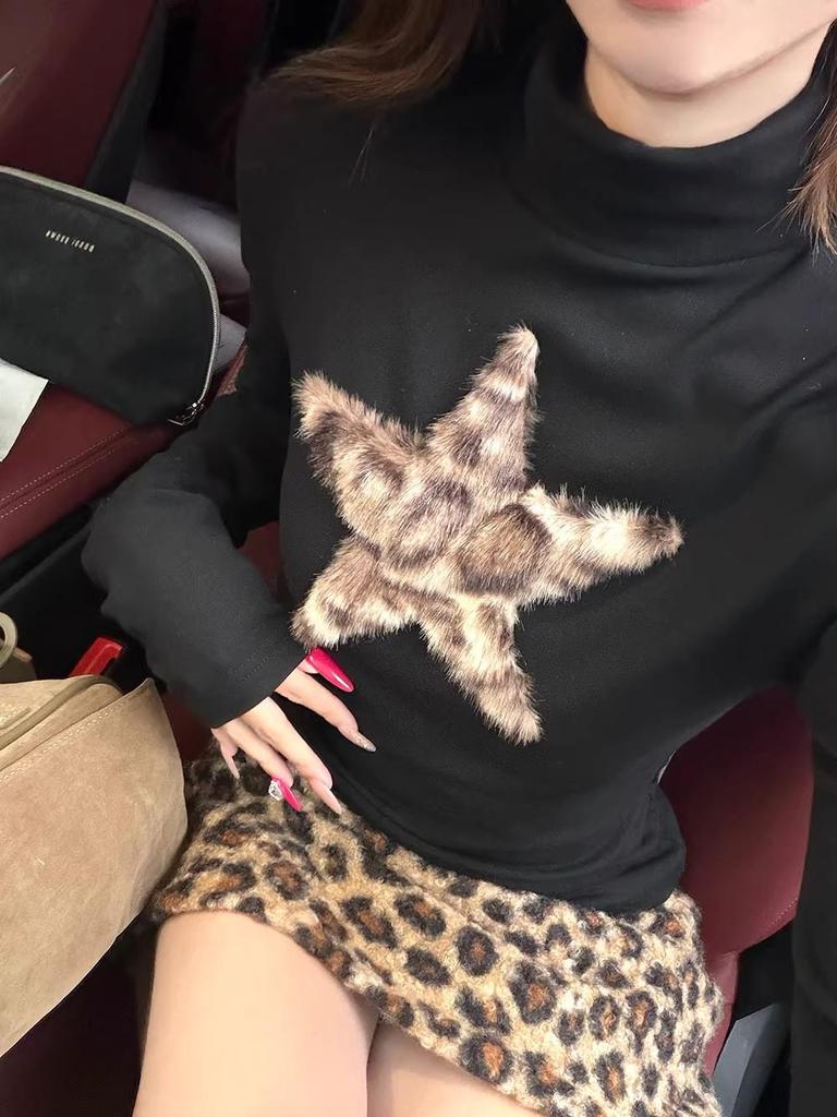 Women's Slim Fit Leopard Print Wool A-line Skirt - New Winter 2025 Style with Elastic Waist