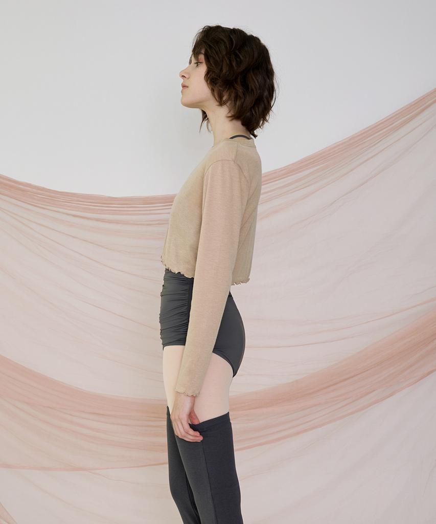 Debiweeo New Wave Holic Crop Long Sleeve Tee Devi-T0047-Beige
