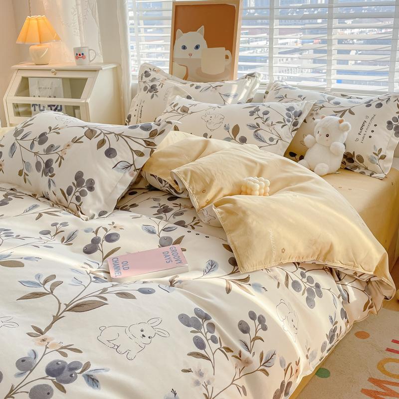 Pastoral Style Plant Cashmere Print Four-piece Bedding Set Dormitory Fresh Bed Sheet Three-piece Set