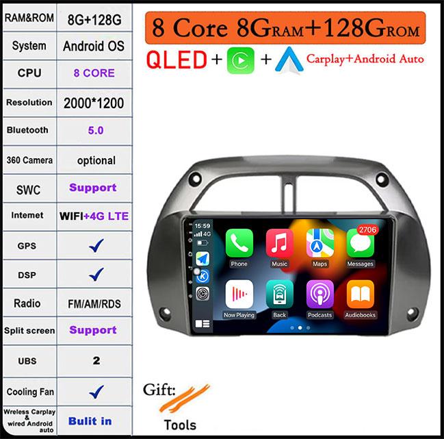 For Toyota RAV4 Rav 4 2001-2006 Android 14 IPS/QLED Car Radio Multimedia Video Player Auto Audio Stereo GPS Carplay
