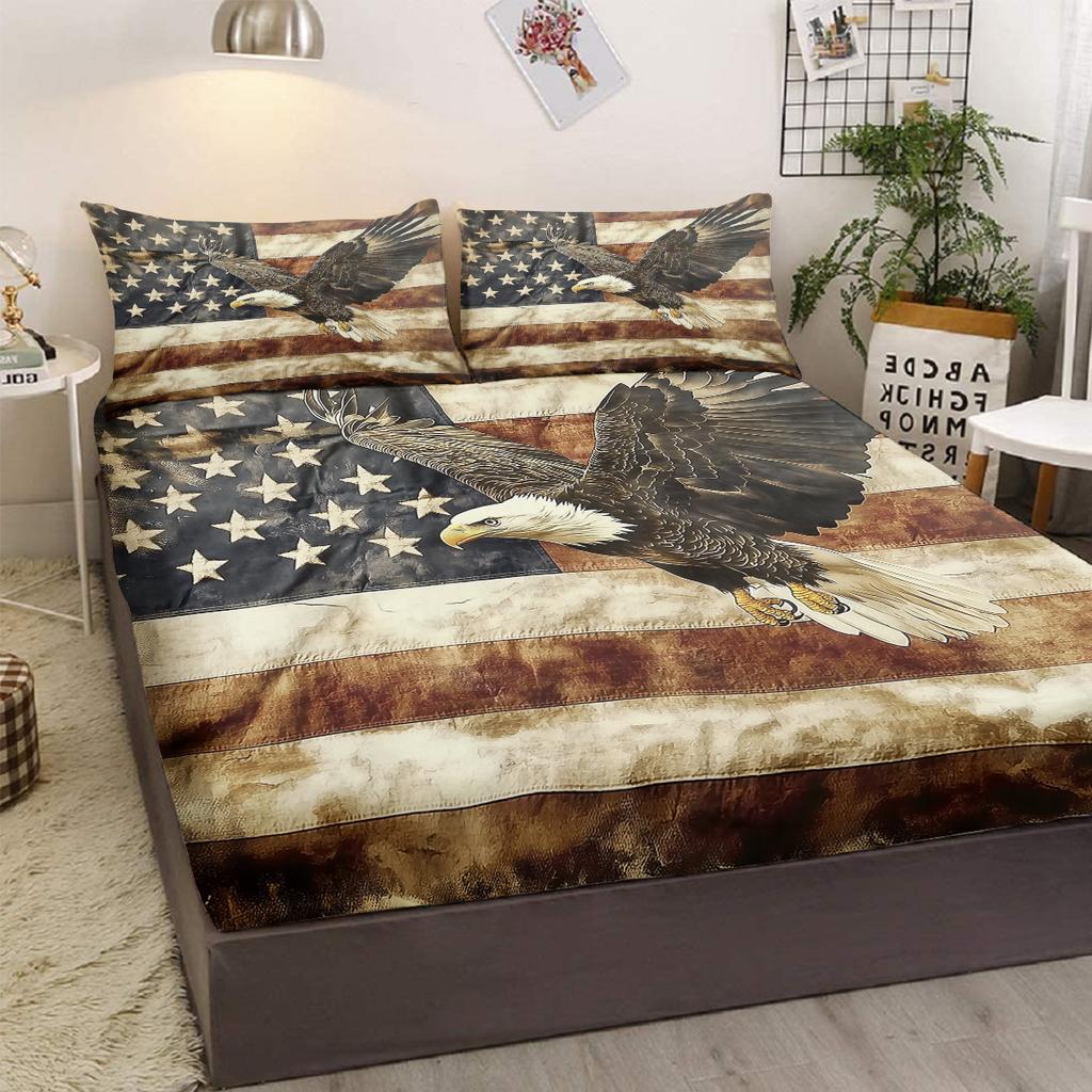 Retro Eagle Pattern 3-Piece Bedding Set With 2 Pillowcases For Living Room Bedroom Vintage
