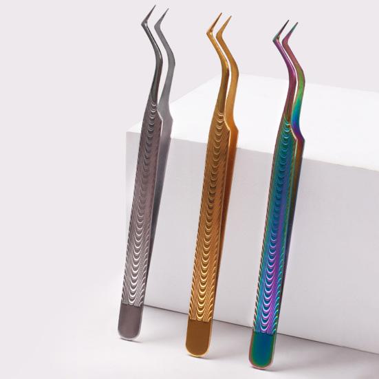 Yousheng Nail Art Clip Good Elasticity Anti-static Non-slip Tight Bite Stainless Steel Fish Stripe High Precision Eyelash Tweezer Makeup Supply