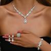 Luxury Crystal Teardrop Jewelry Set for Women Necklace Earrings Bracelet Ring 4 Piece Elegant Fashion Gift