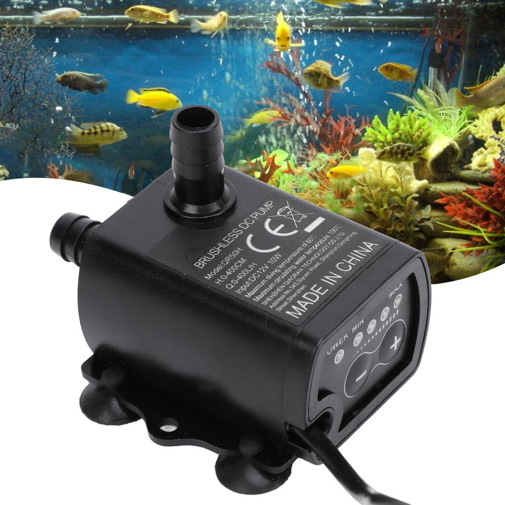 Fountain Submersible Pump Small for Aquarium Adjustable Flowrate DC 12V 10W 0‑400L/H 0‑400cm Lift QR50H