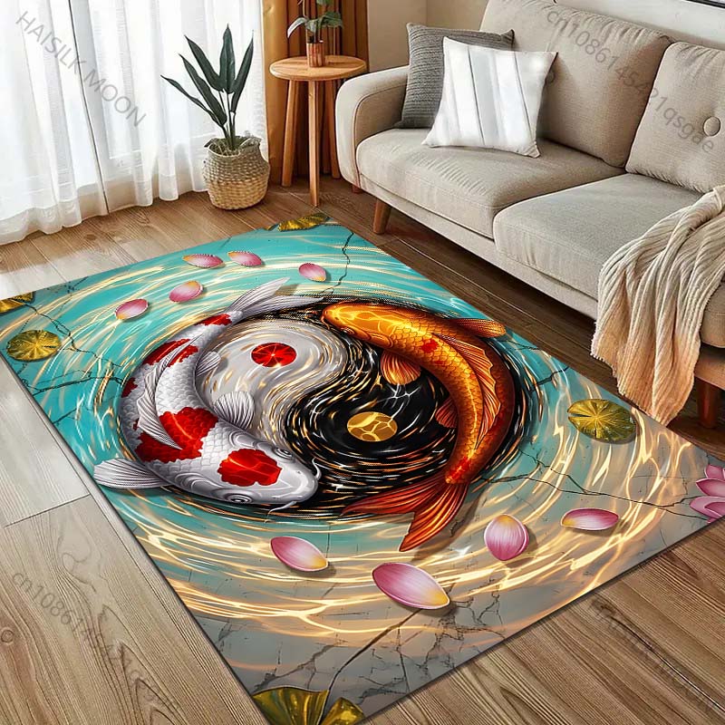 1PC Koi Yin-Yang Design Carpet for Living Room Bedroom Sofa Home Decor Rus Non-slip Floor Mat Luxury Gift