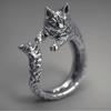 Anillo de Gato Ajustable para Mujeres Hombres Plata de Ley Estilo Vintage Joyería de Animales Regalo
