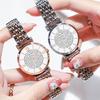 Women Casual Starry Dial Quartz Wrist Watch with Steel Band