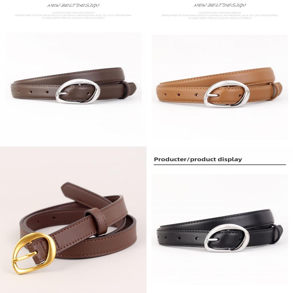 Cinturón de Cuero Genuino para Mujer con Hebilla Geométrica Para Estilo Casual con Jeans