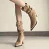 Sheepskin Version~ Suede Pleated Piled Boots Pointed High Heel Thin Boots Women's Autumn and Winter Thin Heel Medium Boots