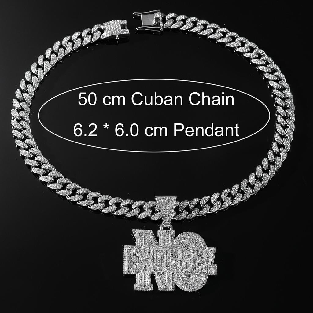 Full Diamond Letter NO Cuban Chain Pendant, Hip-hop Fashion Design Necklace, European and American Personalized Men's Jewelry