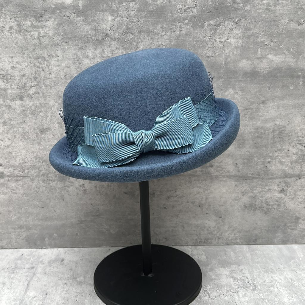 Japanese Drama Atmosphere Wool Bowler Hat Autumn And Winter Mesh Bow Elegant Curling Bucket Hat Fashion Basin Hat