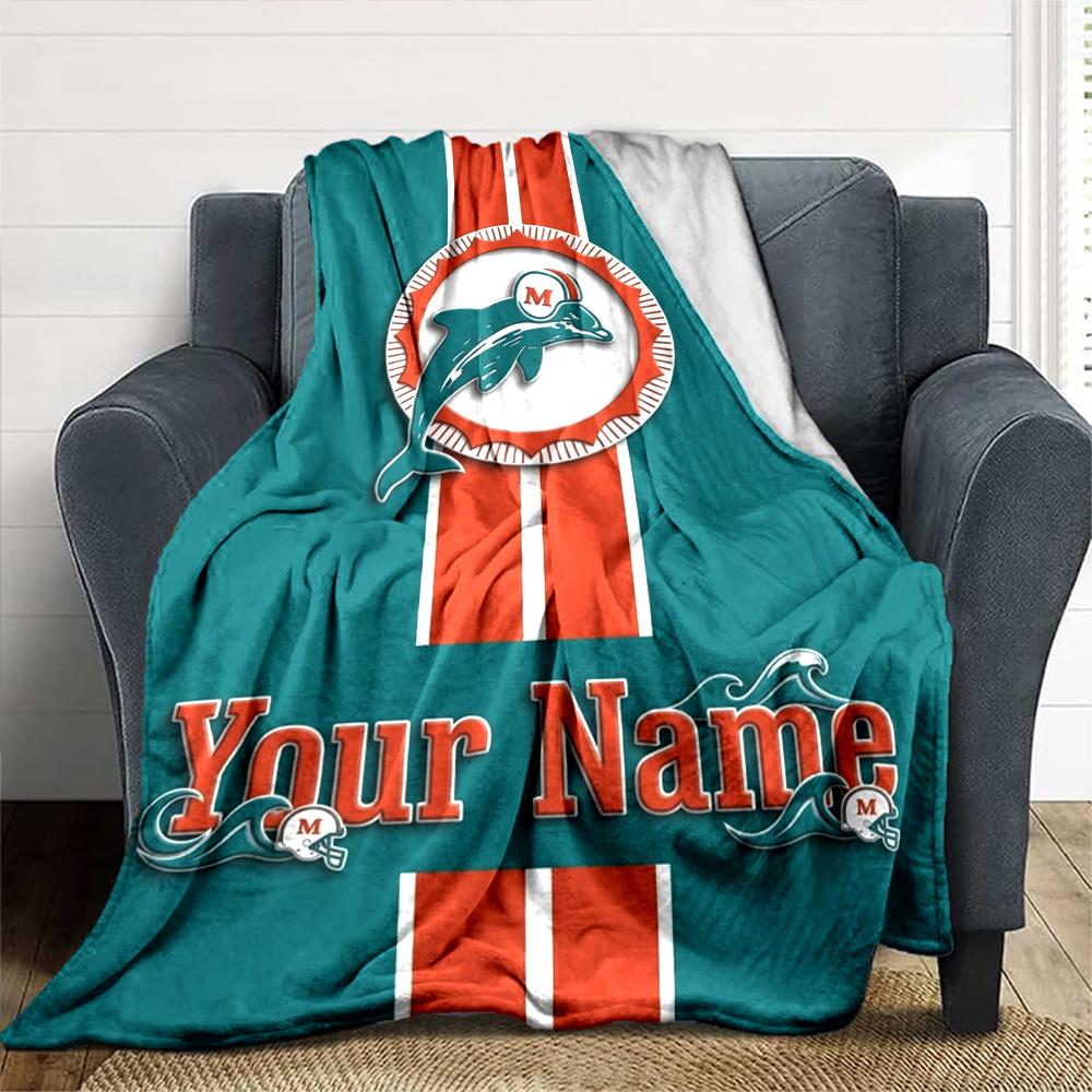 Name Custom Miami Dolphins Print Flannel Blanket High Quality Warm Comfortable Cover for All Seasons Perfect for Gifts Home Decor
