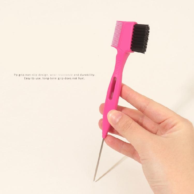 Hair Control Edge Brush with Metal Rat Tail Comb Double Sided Hair Styling Brush