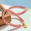 925 Silver 6Mm Pigeon Blood Red Natural Strawberry Crystal Bracelet Bracelet