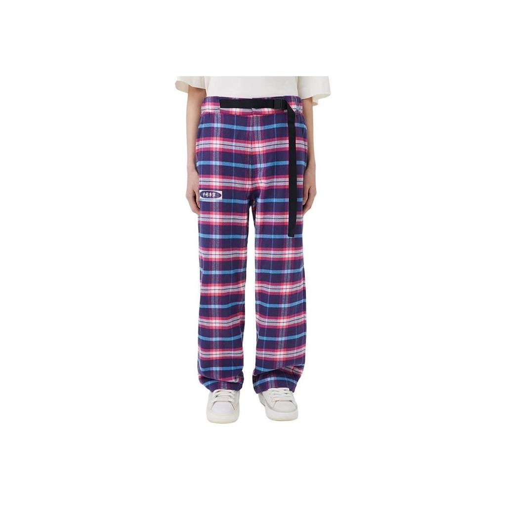 Lining All Over Plaid Mid Rise Straight Leg Casual Pants Men Bottoms Purple Gray AKXT071-1
