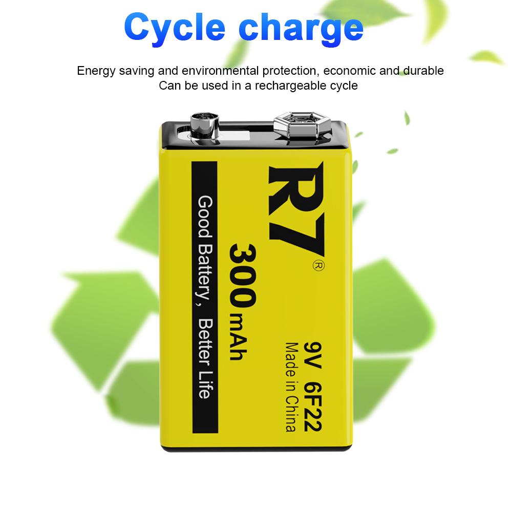 R7 9V 300mAh Rechargeable Batteries for Wireless Microphones, Guitars with EQ, Smoke Alarms, and Multimeters