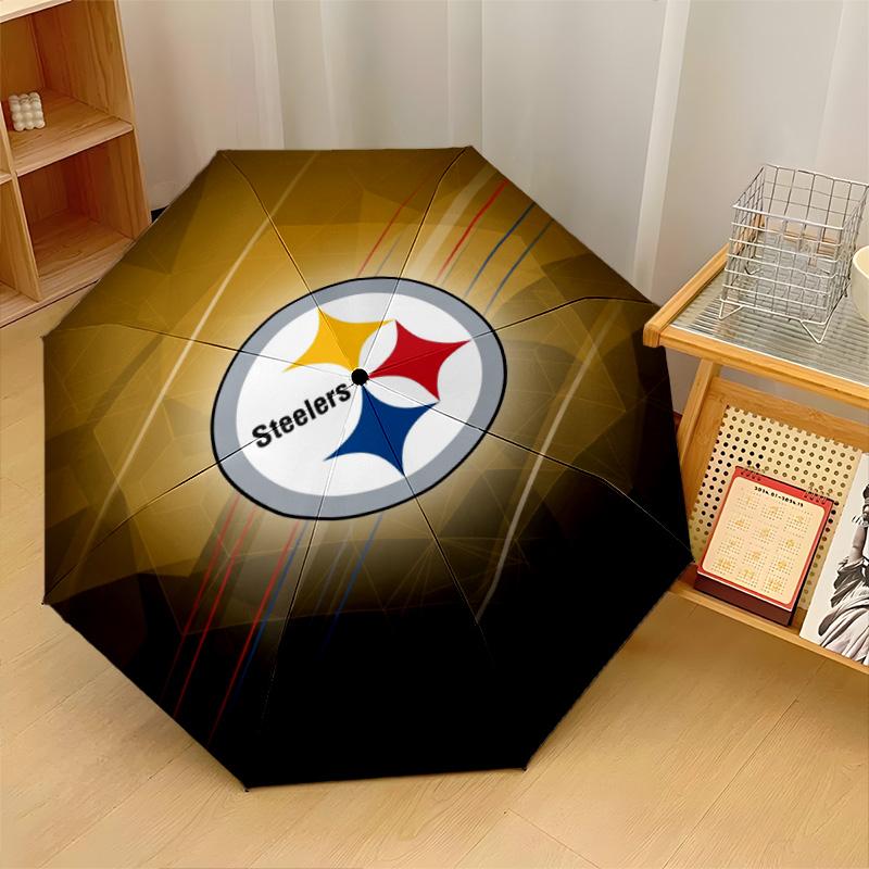 Pittsburgh Steelers Print Auto 8?Ribs Folding Umbrella Wind Resistant Lightweight Automatic Umbrella For Daily Travel