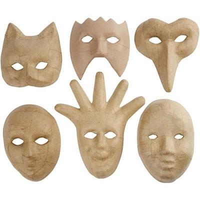 Decorative Masks - Paper Mache - 6 Pcs - Handmade - Adults - Mixed